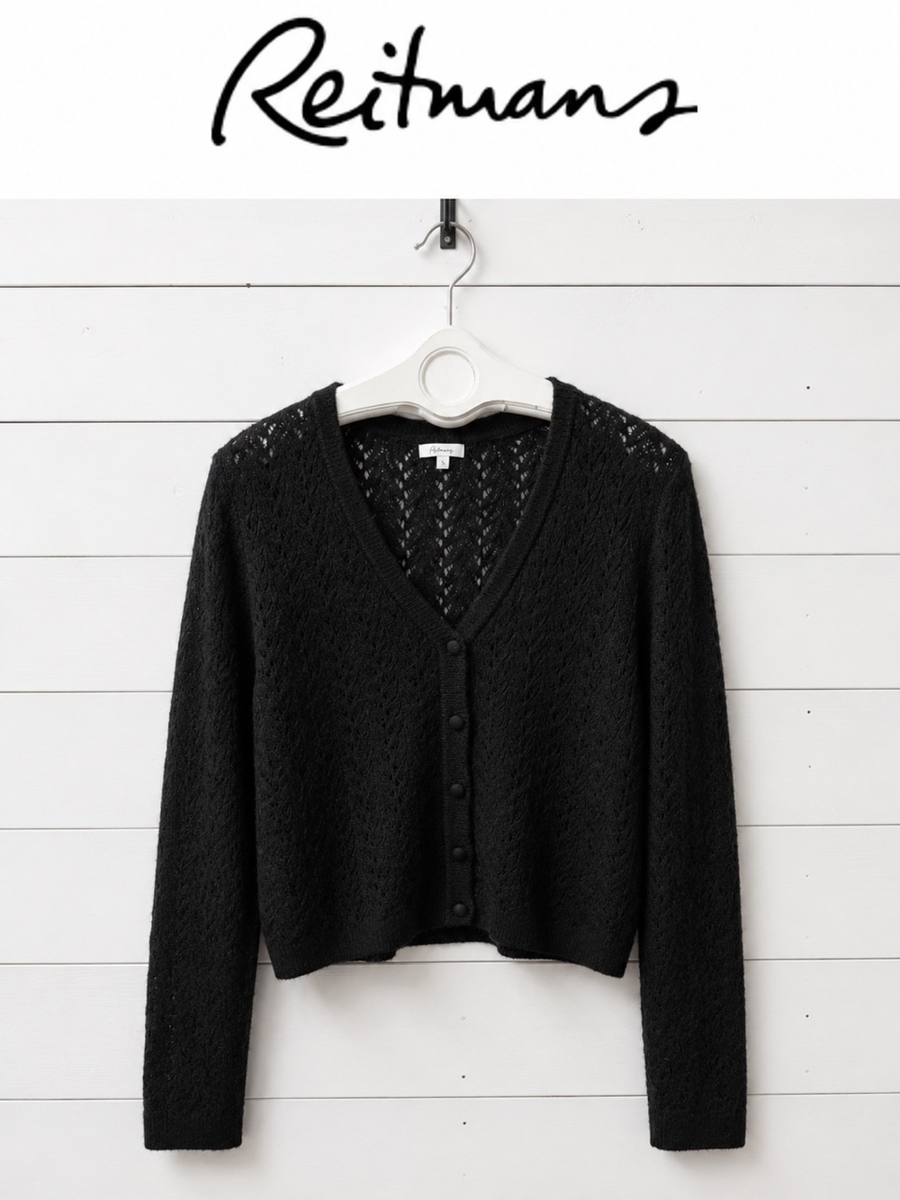 REITMANS Openwork Knit Cardigan Black Size L
